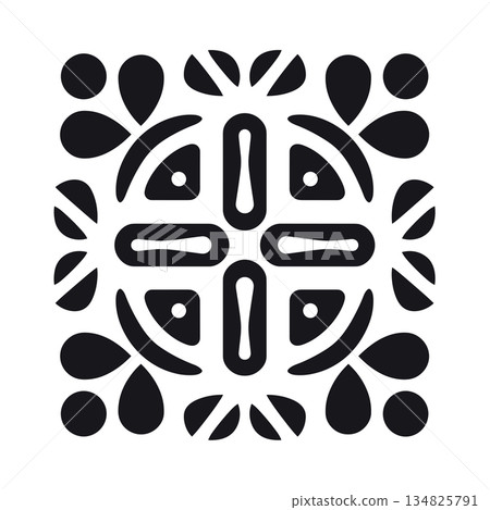 Abstract square design featuring shapes and floral elements Abstract square design featuring shapes and floral elements 134825791