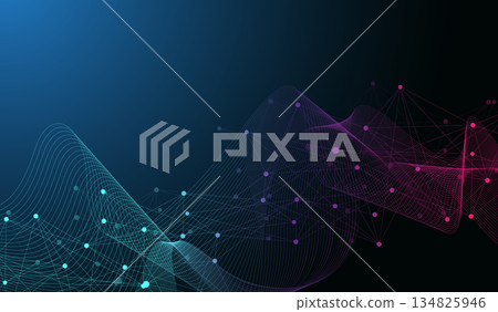 Abstract tech network connection dots illustration. Digital background and big data technology. Blue background with plexus lines. Geometric background with abstract mesh 134825946