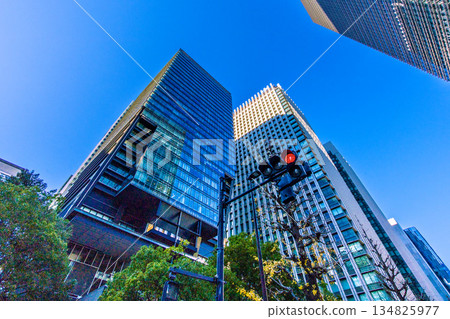 Tokyo cityscape in Japan, including the Tokyo Sankei Building with the Otemachi Station entrance and exit 134825977