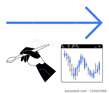 Innovation, creativity, data analysis, technology, progress, financial trends. A hand holding a brush, a chart screen and a bold arrow. Creativity and data analysis as interconnected concepts Innovation, creativity, data analysis, technology, progress, financial trends. A hand holding a brush, a chart screen and a bold arrow. Creativity and data analysis as interconnected concepts 134825999