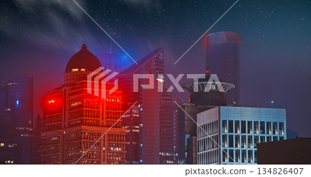 Shanghai's Night Skyline Featuring Iconic Buildings and Bright Colors Shanghai's Night Skyline Featuring Iconic Buildings and Bright Colors 134826407