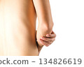 Men use their hands to hold their elbows and He had pain at the elbows.. Painful Health and medical concepts 134826619