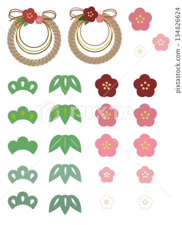 Shimenawa pine, bamboo, and plum New Year's material set 134826624