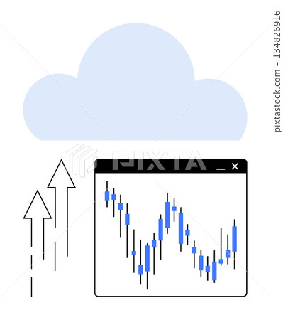 Data analysis, cloud computing, financial growth, stock market trends, business technology, investment strategies. Cloud with trading chart and upward arrows. Data analysis and cloud computing Data analysis, cloud computing, financial growth, stock market trends, business technology, investment strategies. Cloud with trading chart and upward arrows. Data analysis and cloud computing 134826916