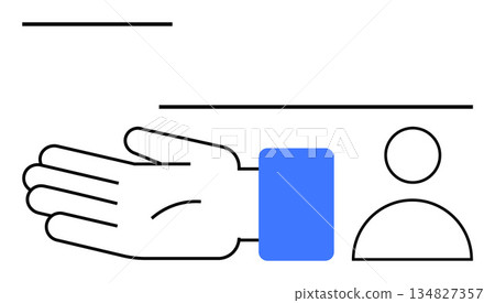 Customer support, communication, teamwork, collaboration, user interaction, assistance. An open hand and user icon in a modern design. Customer support and communication Customer support, communication, teamwork, collaboration, user interaction, assistance. An open hand and user icon in a modern design. Customer support and communication 134827357