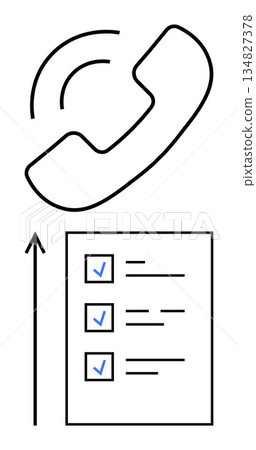 Customer service, support processes, productivity tracking, business growth, task management, communication. Minimalistic phone symbol with checklist and arrow. Customer service and productivity Customer service, support processes, productivity tracking, business growth, task management, communication. Minimalistic phone symbol with checklist and arrow. Customer service and productivity 134827378