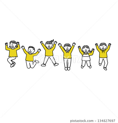 Boy and girl children jumping Boy and girl children jumping 134827697