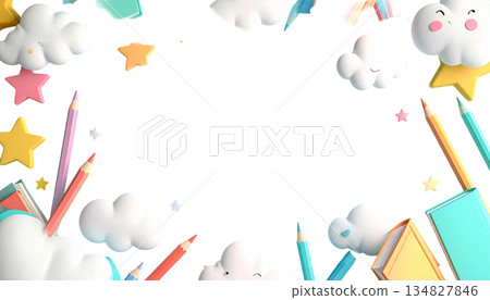 透明背景的可愛相框素材，適用於教育和幼兒園 134827846