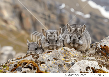 Cute chinchilla sunning itself on a mountain . AI generated 134828175