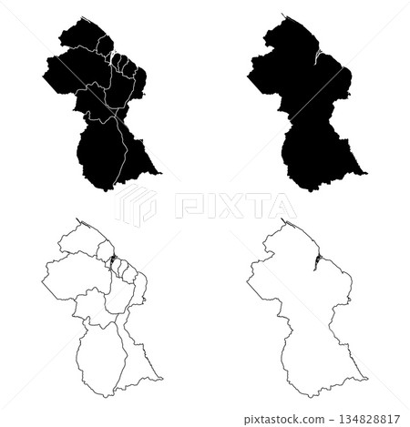 Guyana Outline and Solid Fill Map Set. Guyana Outline and Solid Fill Map Set. 134828817