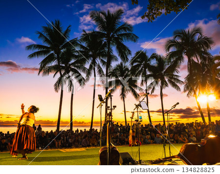 Hawaii, Waikiki hula dance show *Some parts soft focus 134828825