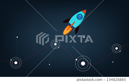 Rocket Launch Analytics Growth Concept With Data Visualization Background Rocket Launch Analytics Growth Concept With Data Visualization Background 134828865
