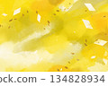 Golden background material, illustration of flying gold foil confetti 134828934