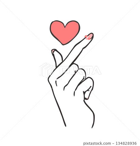 Simple line drawing of a stylish finger heart Simple line drawing of a stylish finger heart 134828936
