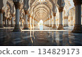 An open corridor in Islamic architecture with a white base 134829173