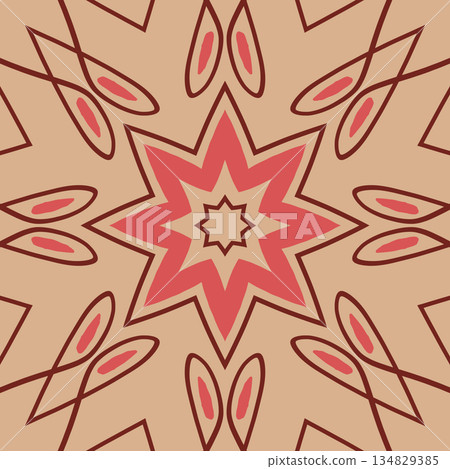 Geometric abstract symmetrical seamless pattern, line art illustration for fabric design and backgrounds Geometric abstract symmetrical seamless pattern, line art illustration for fabric design and backgrounds 134829385