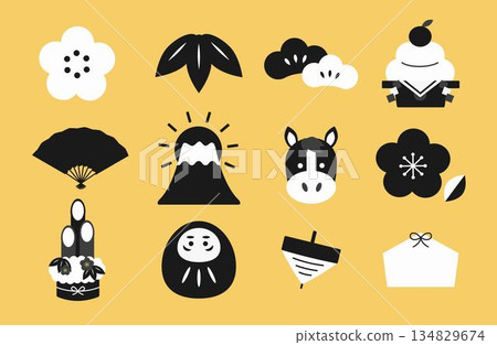 日本新年單色插畫集 134829674