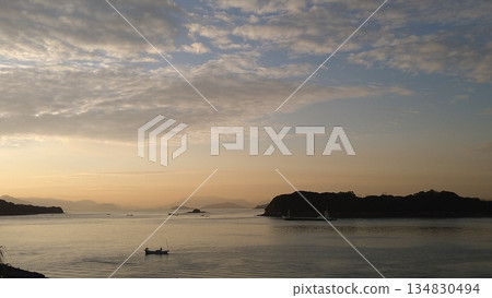 Morning view of the Seto Inland Sea from Mt. Washu 134830494