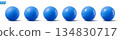 Glossy blue spheres. 3D bubble collection realistic balls with shadows. Vector shiny plastic globe 134830717