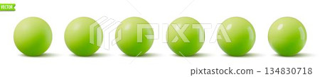 Glossy green spheres. 3D bubble collection realistic balls with shadows. Vector shiny plastic globe Glossy green spheres. 3D bubble collection realistic balls with shadows. Vector shiny plastic globe 134830718