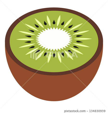 Kiwi Slice A vibrant, appetizing half kiwi fruit, revealing the juicy flesh with a burst of colors. 134830939