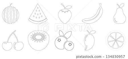 Fruit Sketch A simple artistic sketch of a variety of delicious fruits, offering a clean and modern aestheti 134830957