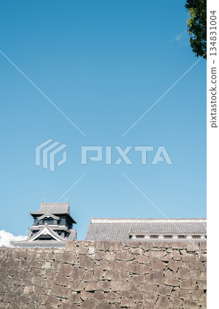 Kumamoto Castle Fortress Stone Wall with Blue Sky in Japan 134831004