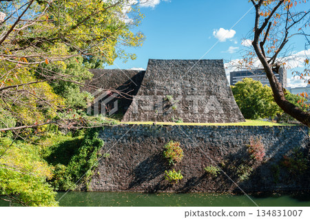 Kumamoto Castle Fortress Stone Wall and Moat in Japan Kumamoto Castle Fortress Stone Wall and Moat in Japan 134831007