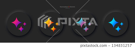 A set of four black round buttons with an artificial intelligence sign in different colors. Buttons in the neumorphic style. A set of four black round buttons with an artificial intelligence sign in different colors. Buttons in the neumorphic style. 134831257