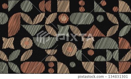 Warm Toned Abstract Geometric Bauhaus Pattern Retro Texture Scribble Background.Vector Illustration Warm Toned Abstract Geometric Bauhaus Pattern Retro Texture Scribble Background.Vector Illustration 134831301