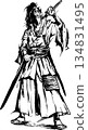 Sumi-e illustration of a young samurai in Japanese clothing 134831495