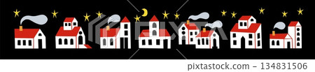 Town house. Small home building, abstract doodle village or old sketch flat urban apartments, roof and windows. Real estate logo. Childish elements for nursery. Vector cartoon illustration Town house. Small home building, abstract doodle village or old sketch flat urban apartments, roof and windows. Real estate logo. Childish elements for nursery. Vector cartoon illustration 134831506