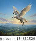 Pegasus galloping through the blue sky 134831529