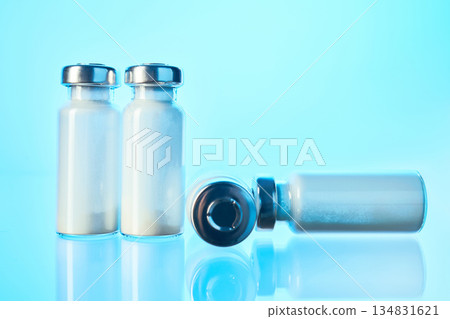 Medical vials containing powdered medication for health treatment Medical vials containing powdered medication for health treatment 134831621