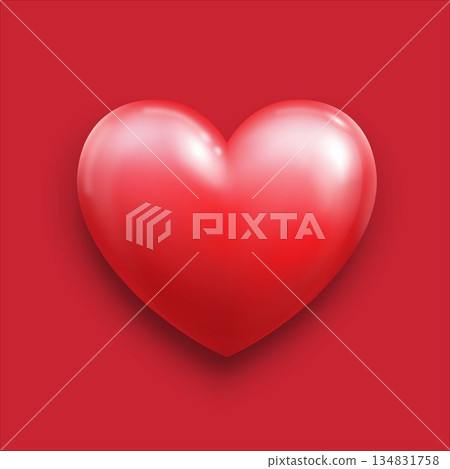 A three-dimensional red heart with highlights on a red background. A three-dimensional red heart with highlights on a red background. 134831758