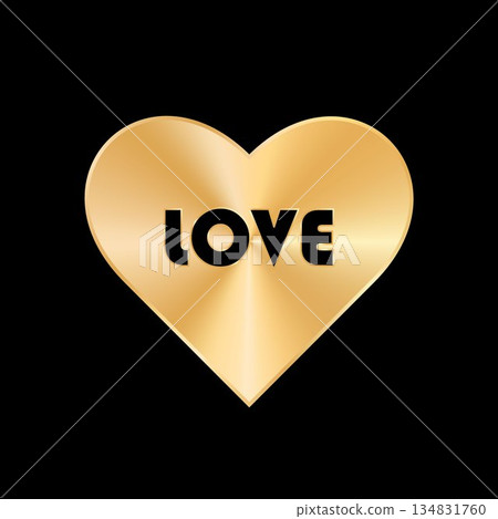 A metallic golden heart with the word love on a black background. A metallic golden heart with the word love on a black background. 134831760