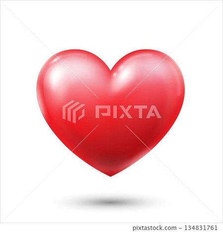 A voluminous red heart with highlights on a white background. A Valentine's Day heart, for your designs. A voluminous red heart with highlights on a white background. A Valentine's Day heart, for your designs. 134831761