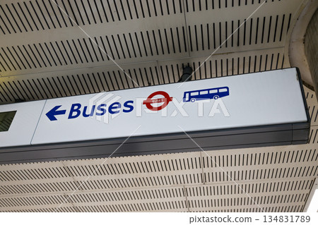 London Public Transport Bus Station Wayfinding Signage London Public Transport Bus Station Wayfinding Signage 134831789