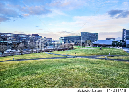 Modern Architecture and Green Urban Park in Reykjavik Iceland Modern Architecture and Green Urban Park in Reykjavik Iceland 134831826