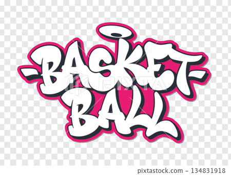 Basket ball in graffiti style text with halo on transparent background design. Basket ball in graffiti style text with halo on transparent background design. 134831918