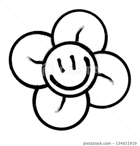 Smiling flower doodle with bold black lines on white background concept art. 134831919