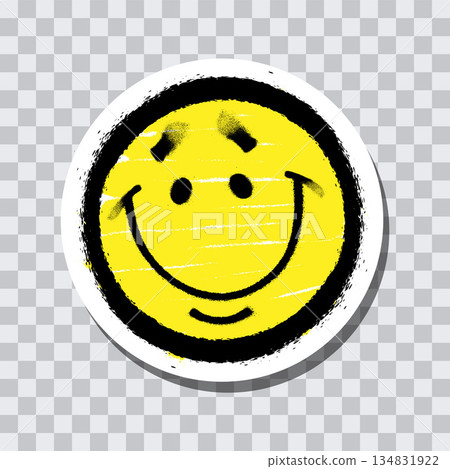 Graffiti emoticon. Smiling face painted spray paint on transparent background sticker. Vector illustration 134831922