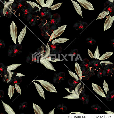Beautiful seamless pattern in inversion with orchid flowers Beautiful seamless pattern in inversion with orchid flowers 134831946