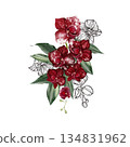 Wedding bouquet with orchid flowers and green leaves. 134831962