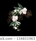 Wedding invitation wreath with pink orchid flowers leaves. 134831963