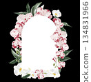 Wedding invitation card with pink orchid flowers and leaves. 134831966