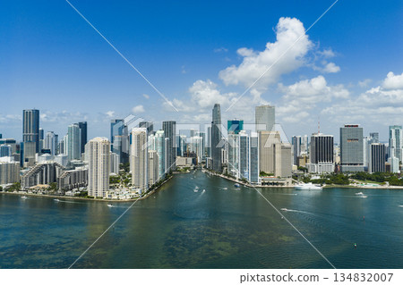 Drone view of Brickell skyscrapers. Brickell cityscape of downtown Miami. Panoramic Miami Brickell skyline above the coastline. Brickell Key aerial view in Miami. Landscape of Miami. Drone view of Brickell skyscrapers. Brickell cityscape of downtown Miami. Panoramic Miami Brickell skyline above the coastline. Brickell Key aerial view in Miami. Landscape of Miami. 134832007