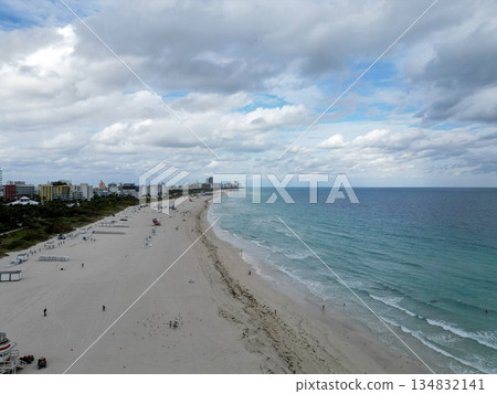 Miami Beach skyline aerial view. Miami city from drone. Tropical Miami scene. 134832141
