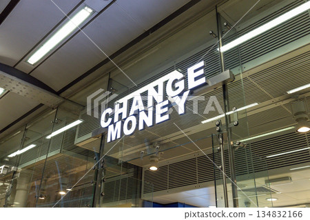 Illuminated Change Money Sign Illuminated Change Money Sign 134832166