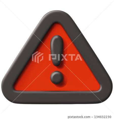 Attention sign, exclamation point in a red triangle, front view. 134832230